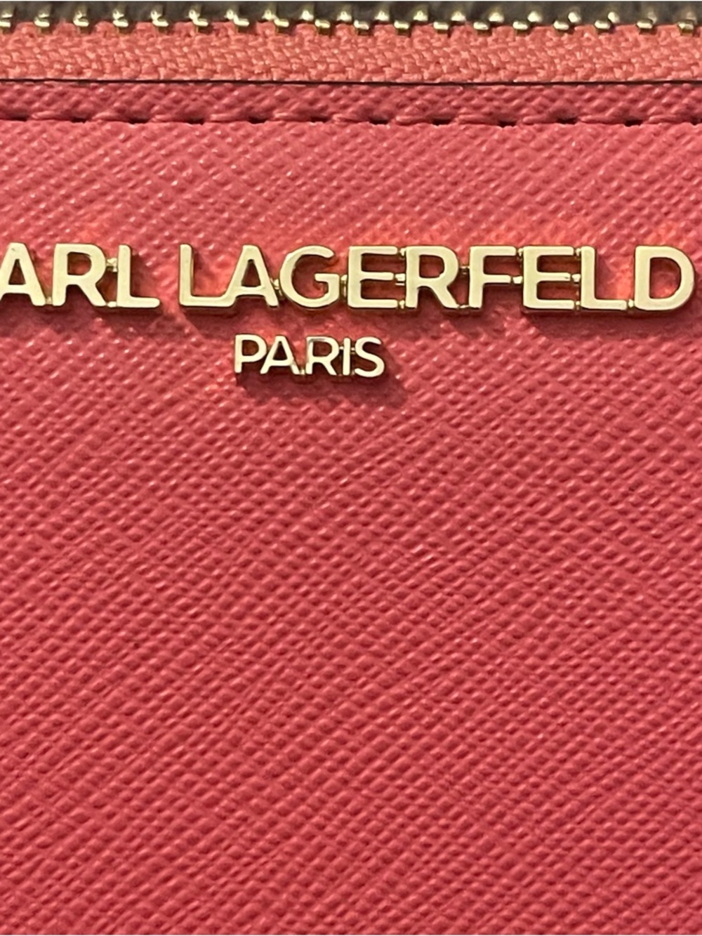 Karl Lagerfeld Paris Pink Zip-Around Saffiano Wallet in Hot Coral - Picture 3 of 9